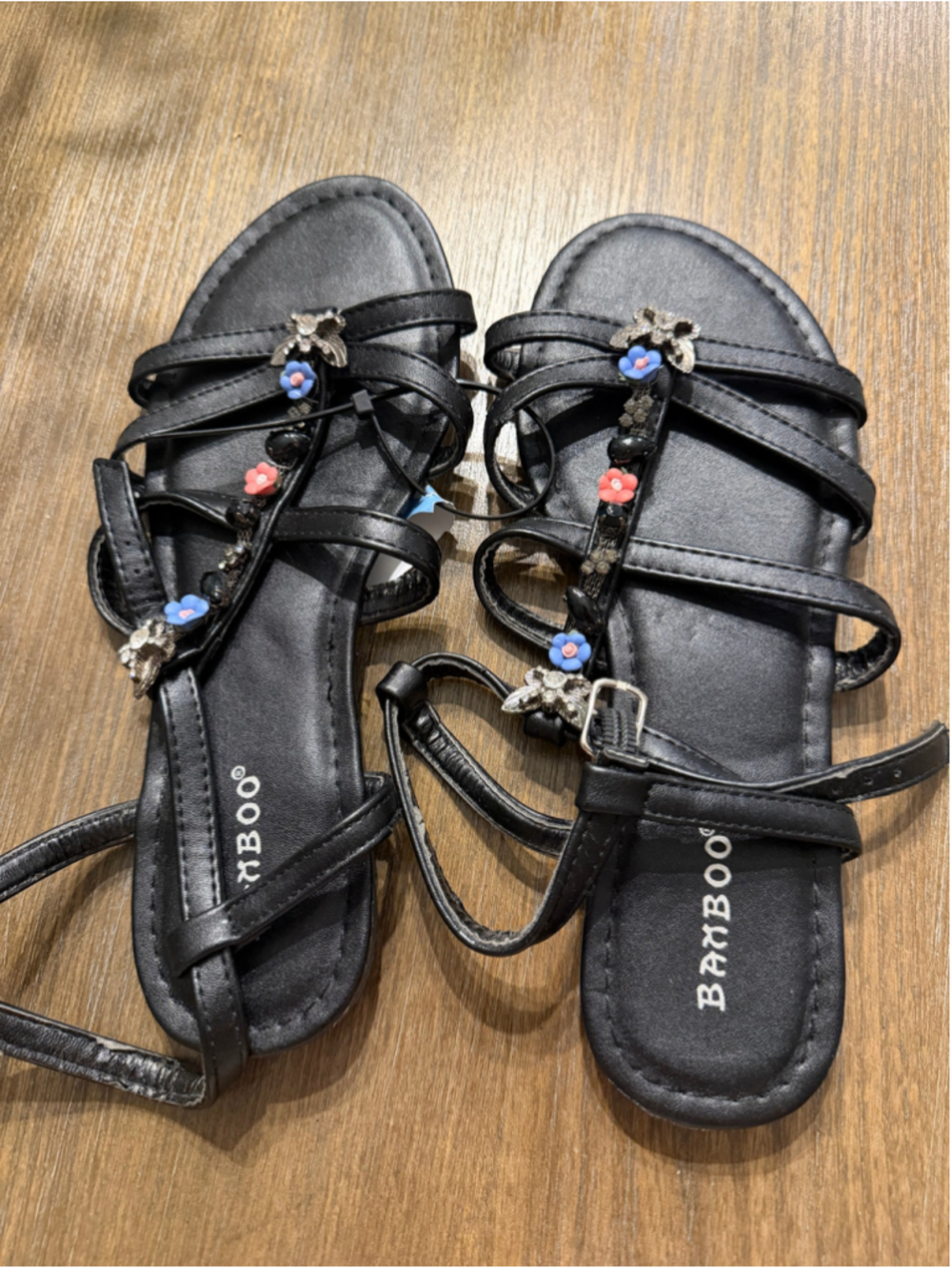 Bamboo Black Floral Butterfly Sandals Size 6.5